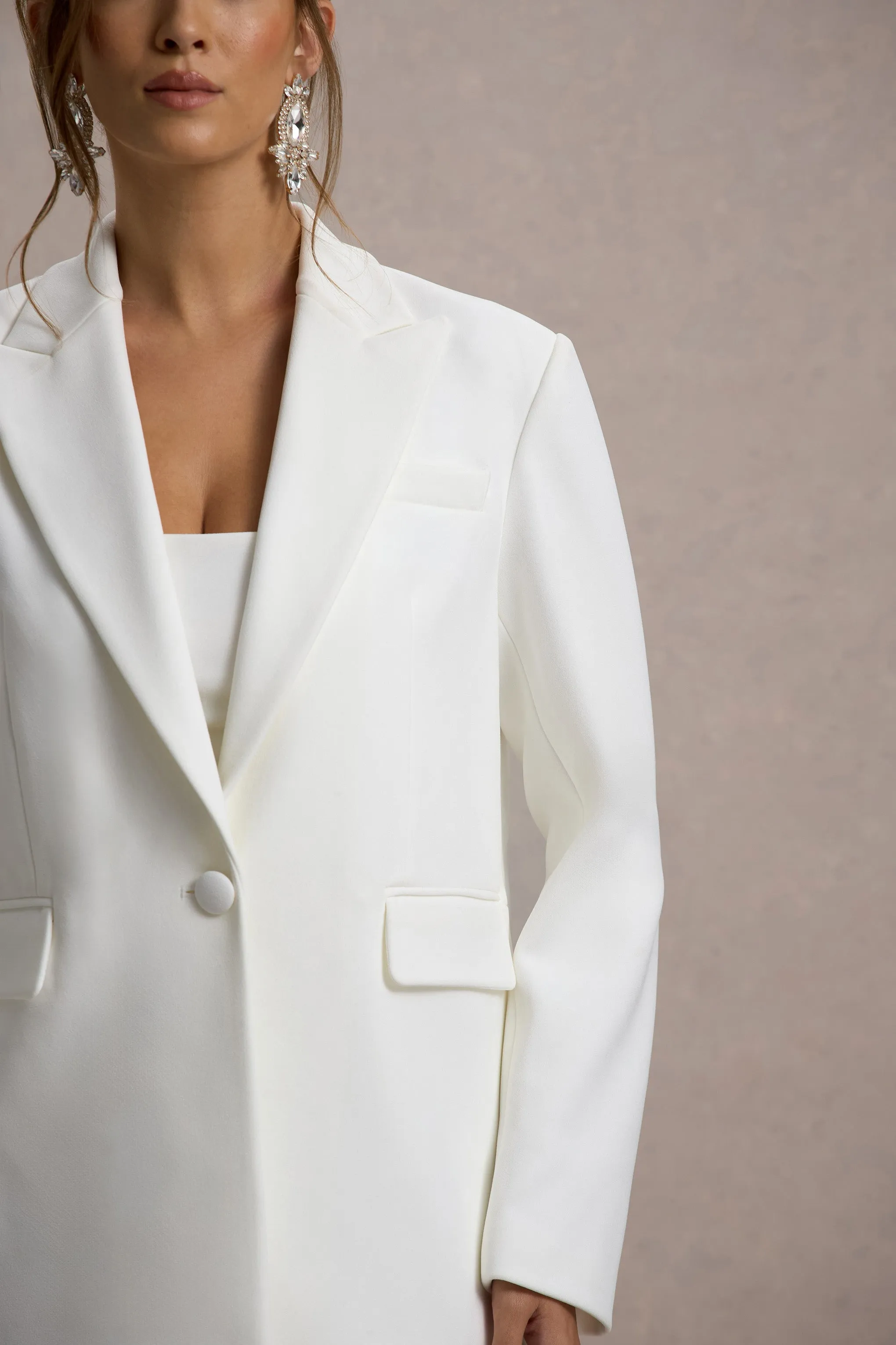 Urban | White Plunge-Neck Boxy Oversized Blazer