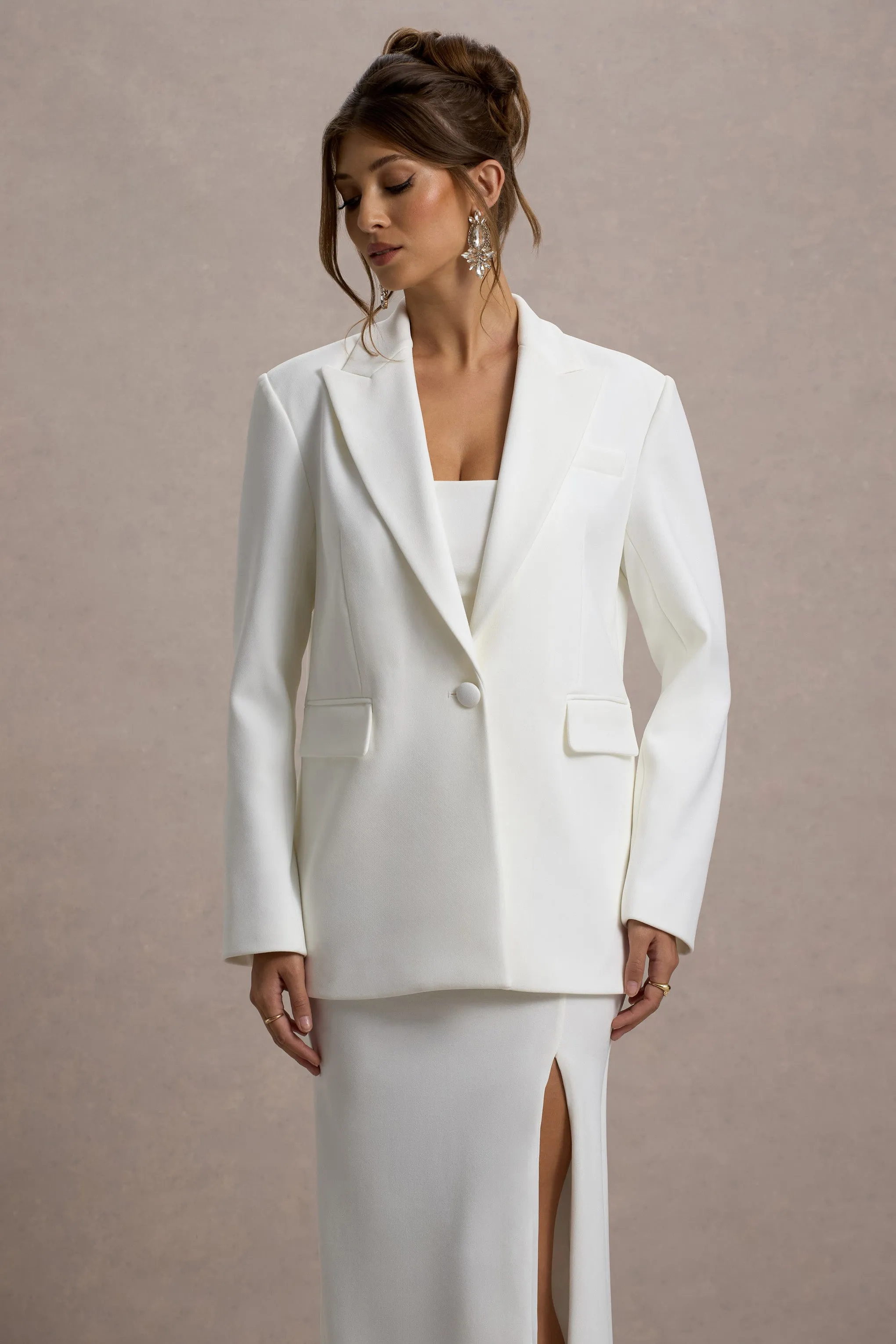 Urban | White Plunge-Neck Boxy Oversized Blazer