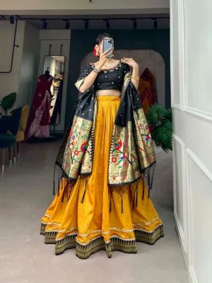 Vichitra Silk Mustard Lehenga Choli Set with Paithani Lace