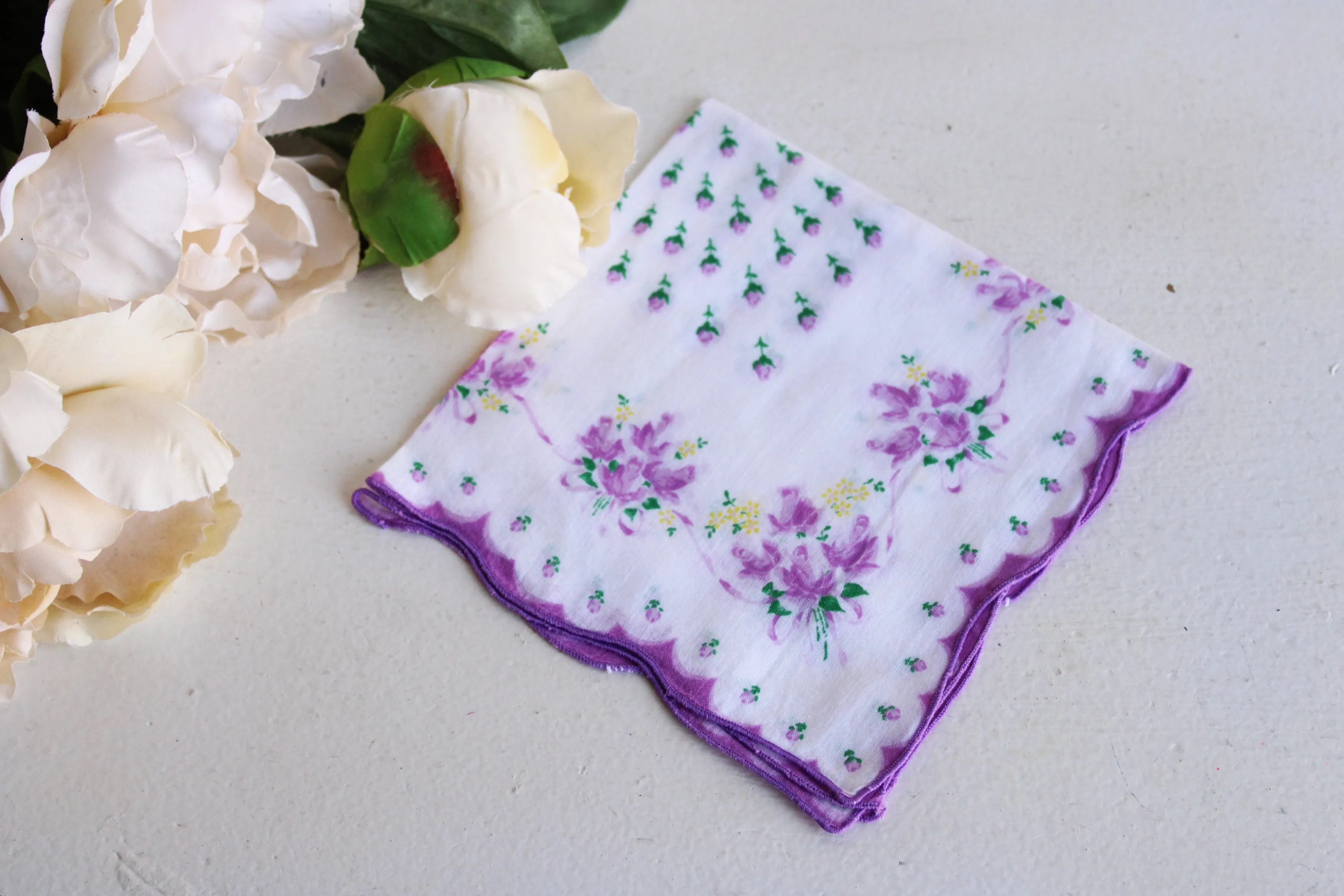 Vintage Purple Roses Handkerchief