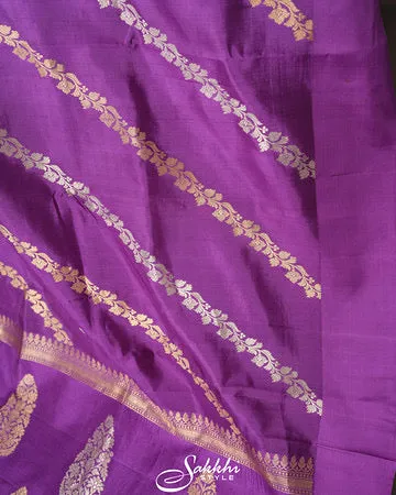 Violet banarasi saree with stitched blouse