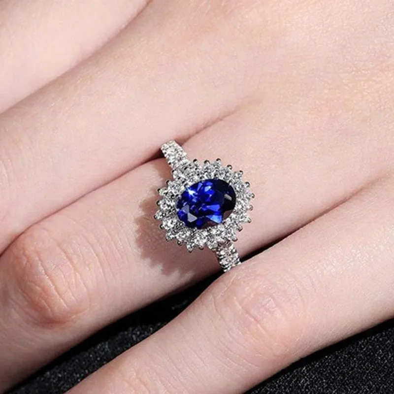 Wedding Jewelry Stylish Blue Radiant Cut Cubic Zircon Halo Ring for Her