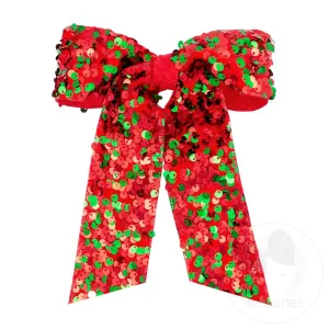 WEE Red & Green Sequins Bow with Tails