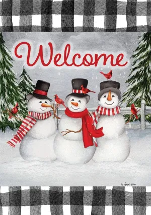 Welcome Snowman Trio Garden Flag