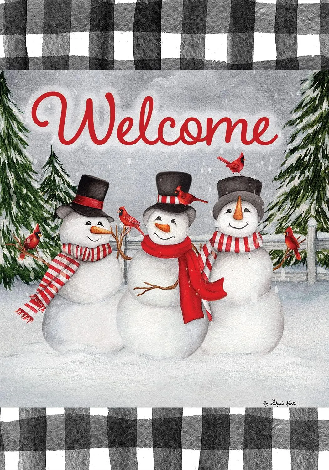 Welcome Snowman Trio Garden Flag