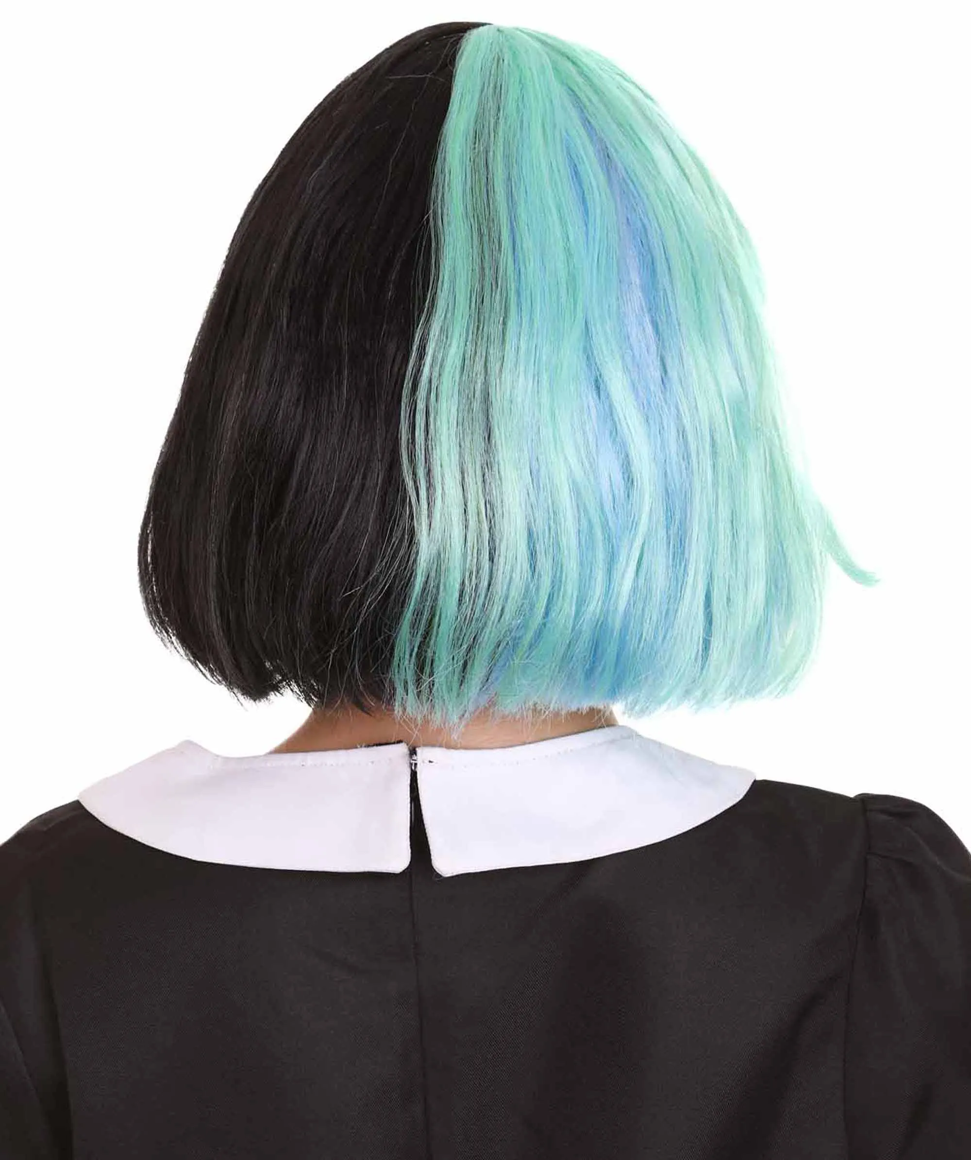 Women's Shoulder Length Contrasting Two Tone Artist Wig - Soft Mint Green and Jet Black Hair - Capless Cap Design