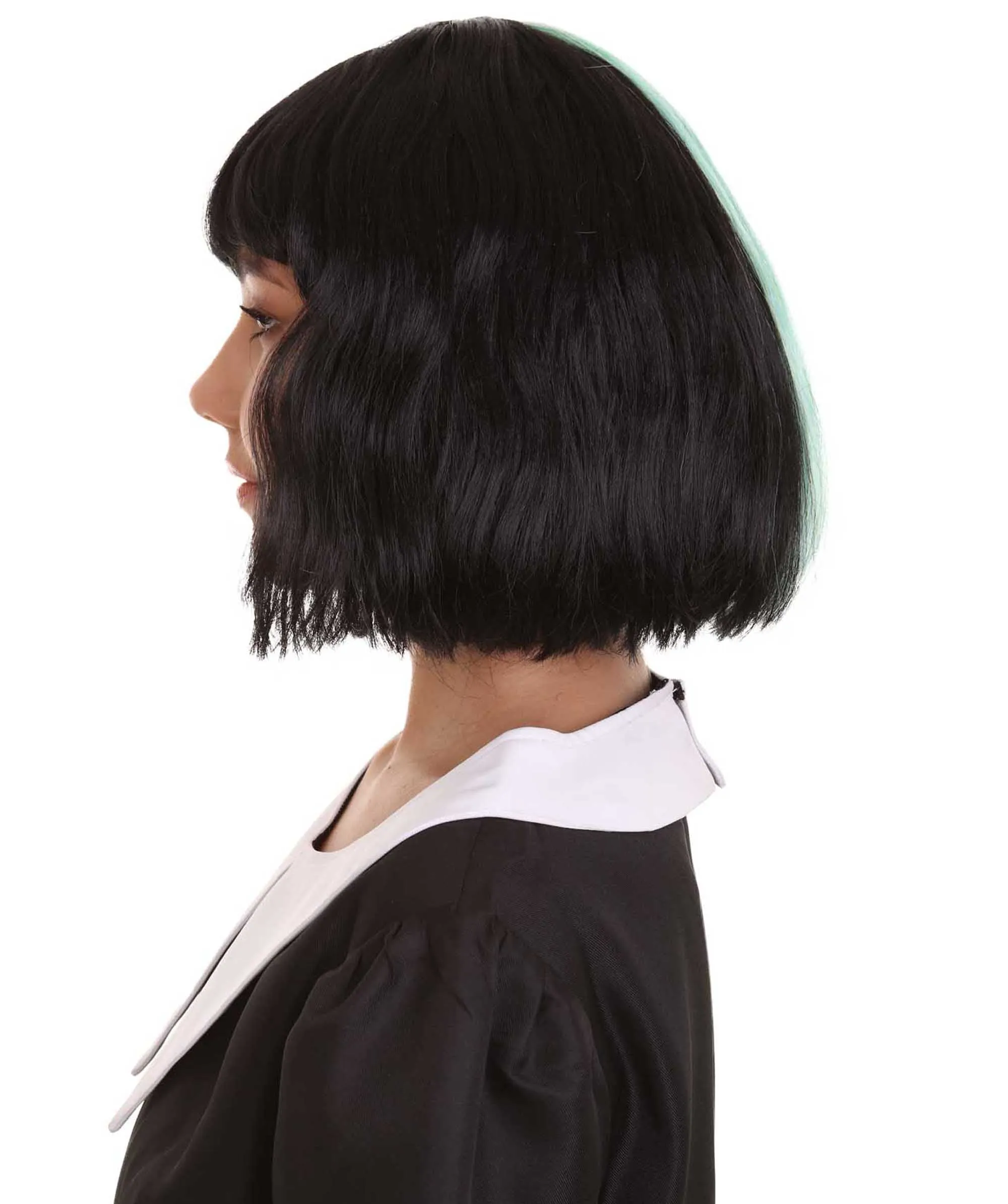 Women's Shoulder Length Contrasting Two Tone Artist Wig - Soft Mint Green and Jet Black Hair - Capless Cap Design